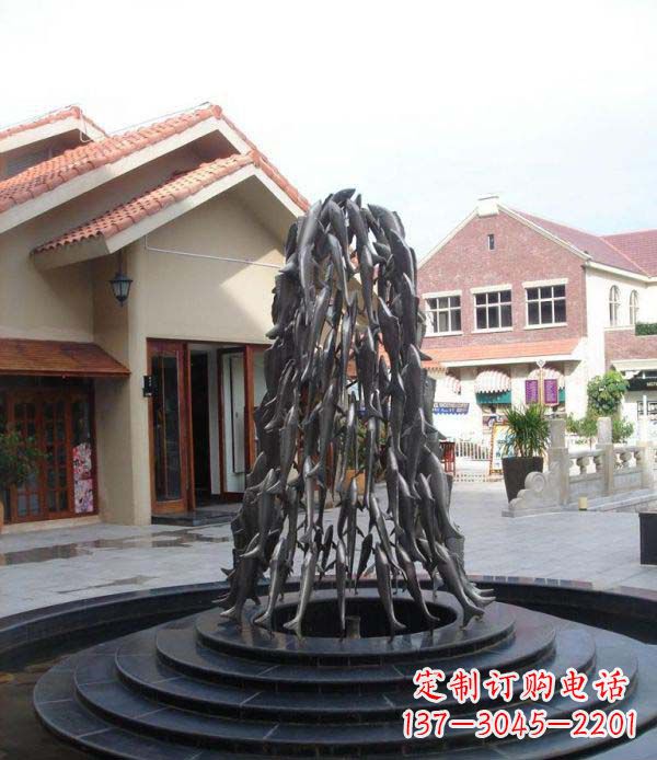 山西欢乐鱼群，喷泉铜雕