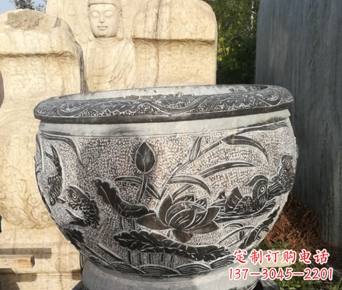 山西室内装饰用鸳鸯荷花浮雕水缸