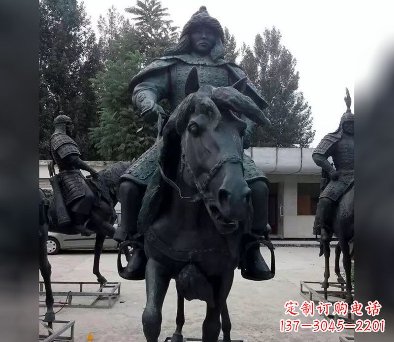 山西英姿飒爽古代将军骑马铜雕