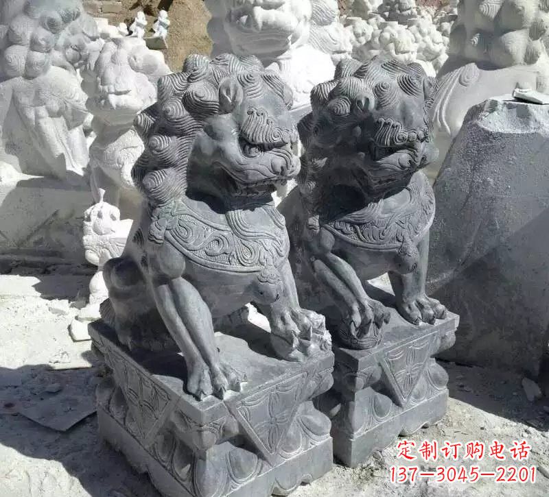 山西古代青石狮子雕塑
