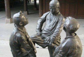山西铜雕男孩斗鸡小品雕塑