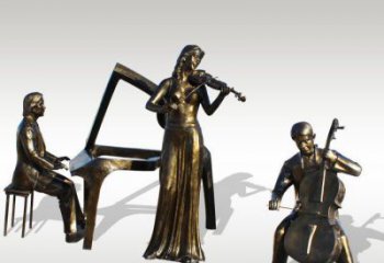 山西公园景观钢琴拉小提琴人物铜雕