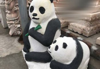 山西领雕塑——公园母子熊猫石雕