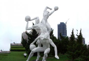 山西公园体育运动不锈钢网格打篮球人物雕塑