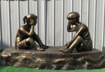 山西儿童雕塑-铜雕下棋展示精美的艺术