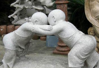 山西可爱小孩摔跤石雕