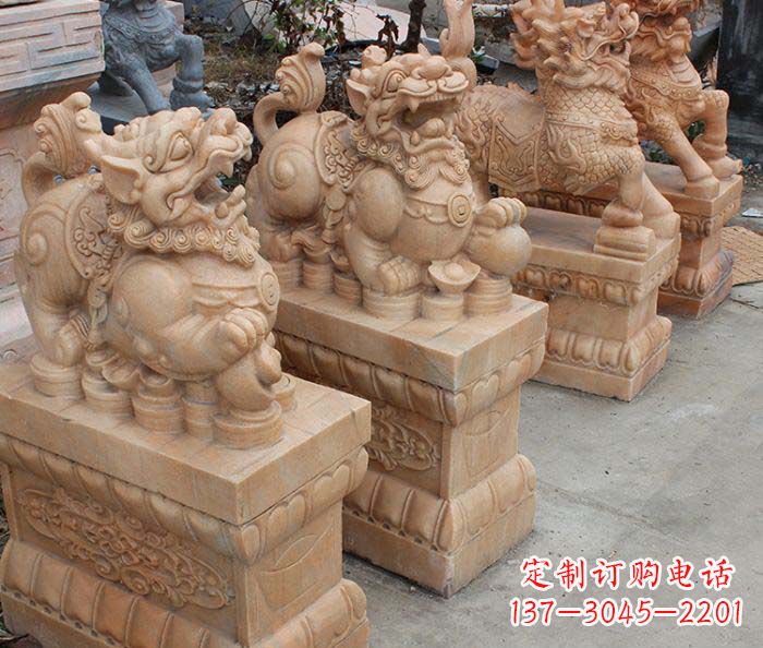 山西中领雕塑-古代神兽晚霞红貔貅石雕
