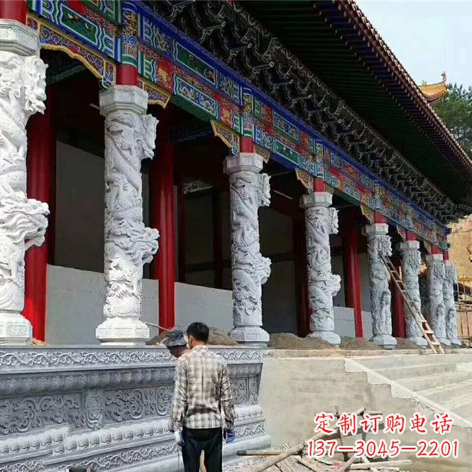 山西精美手工制作的精美古建汉白玉龙柱雕塑