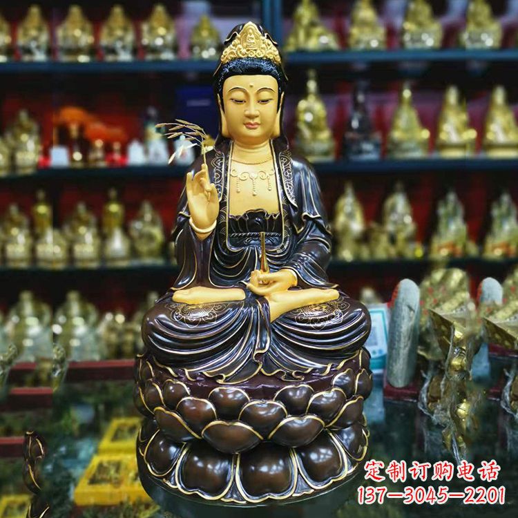 山西古铜手工雕刻观音佛像