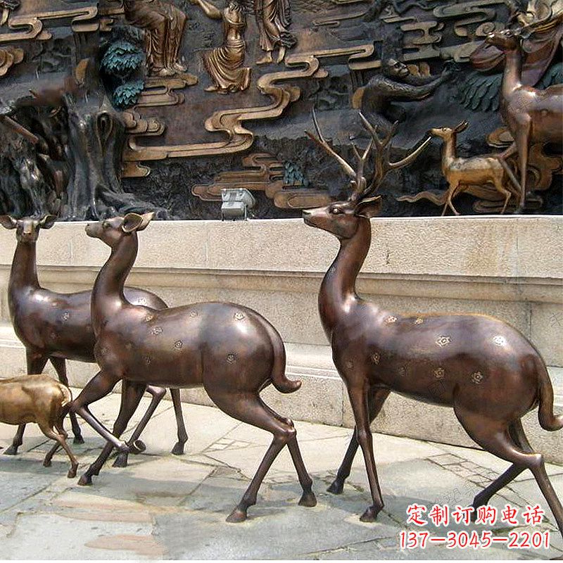 山西古铜色梅花鹿铜雕精美塑型