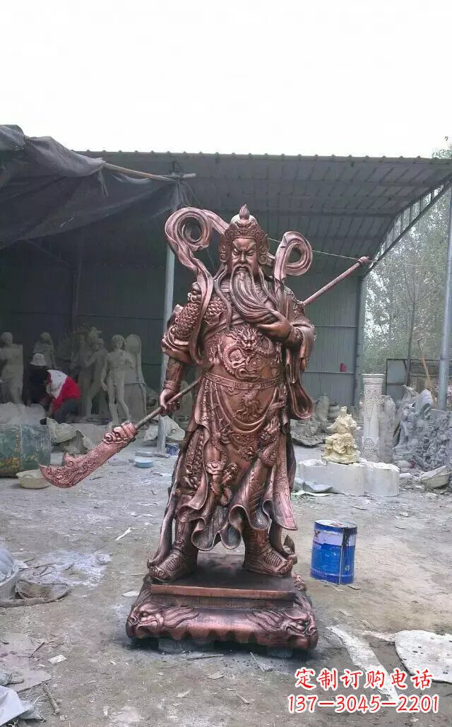 山西精美关公红铜雕塑
