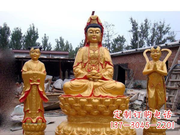 山西财运旺旺,观音童子龙女铜雕