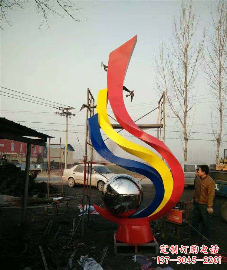 山西广场不锈钢彩色抽象凤凰雕塑