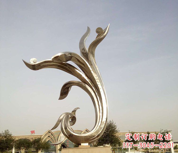 山西中国传统图案雕刻定制——高端不锈钢抽象金凤凰雕塑