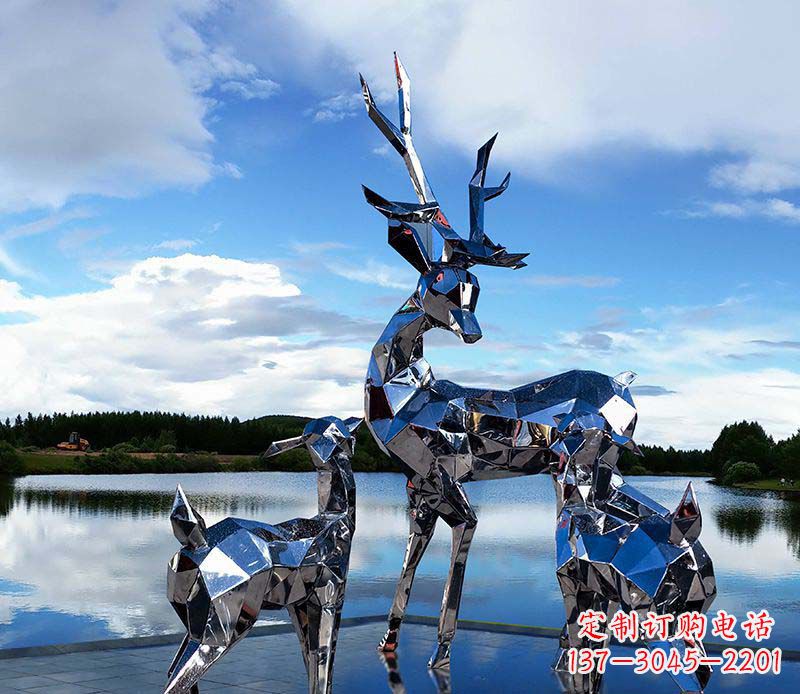 山西广场不锈钢抽象梅花鹿雕塑
