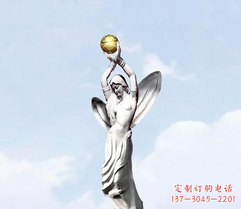 山西精美的不锈钢女人双手捧球雕塑