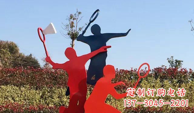 山西广场不锈钢打羽毛球雕塑 (2)