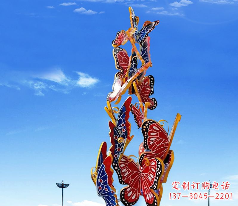 山西广场不锈钢大型彩绘蝴蝶雕塑