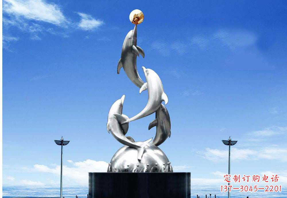山西广场不锈钢海豚顶球雕塑
