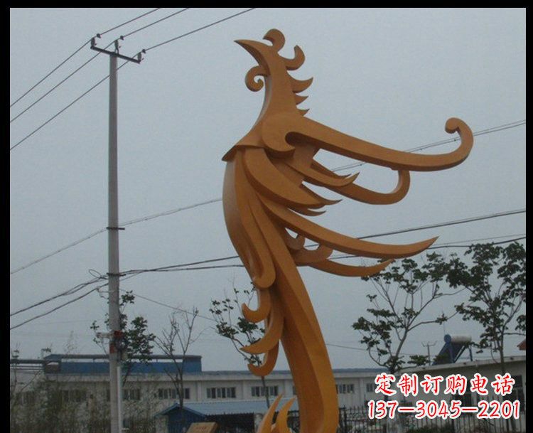 山西广场不锈钢金色凤凰雕塑