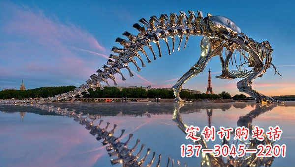 山西魅力无穷的不锈钢恐龙骨架雕塑