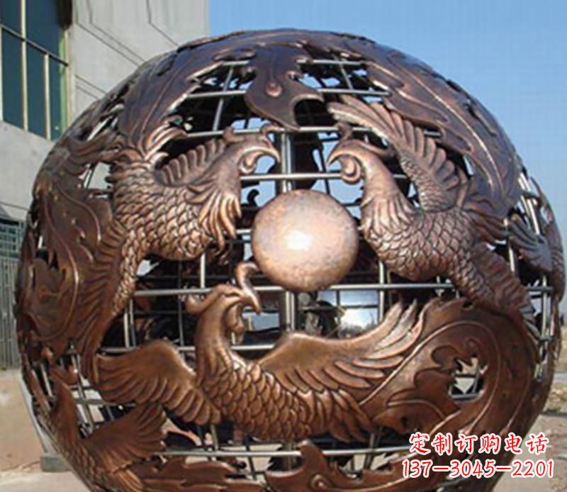 山西广场不锈钢龙凤球景观雕塑