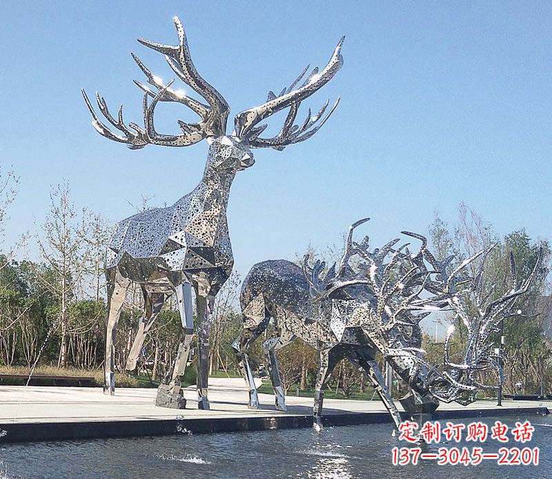 山西优雅而古典的不锈钢梅花鹿摆件雕塑