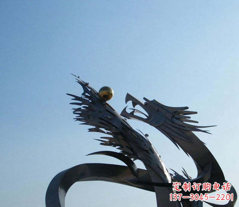 山西中领雕塑-不锈钢龙吞球抽象雕塑