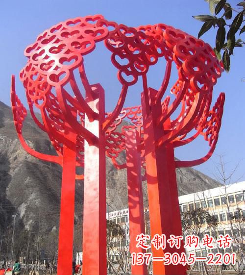 山西不锈钢心形树叶大树雕塑,展示爱与生命