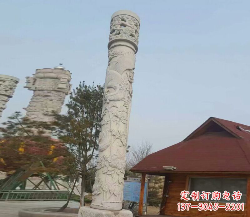 山西迎宾龙柱石雕——大理石景观雕刻精美艺术品
