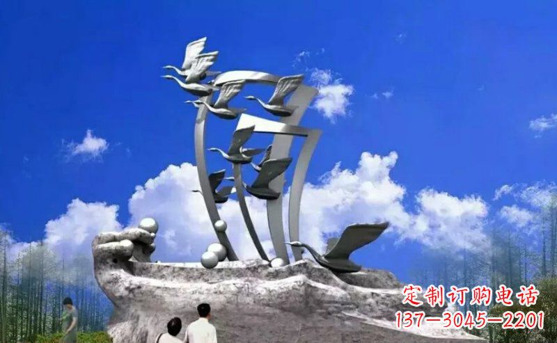 山西中领雕塑:大雁不锈钢雕塑,质感优雅