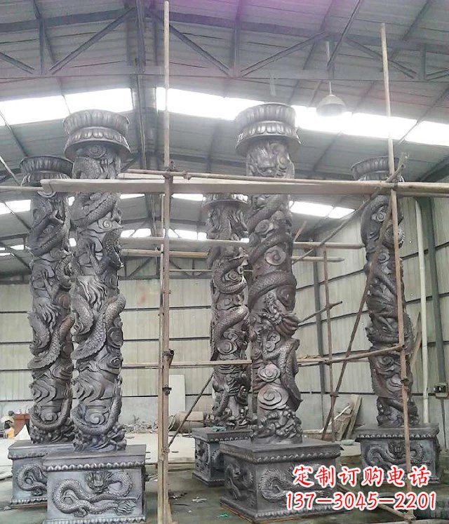 山西传统艺术雕刻精美大型仿铜龙柱