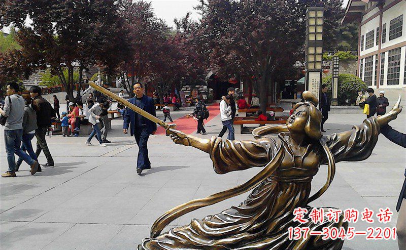 山西中领雕塑:美轮美奂的古代美女舞剑人物铜雕