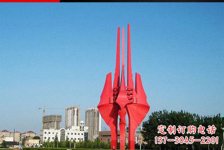 山西中领雕塑红色不锈钢树叶雕塑