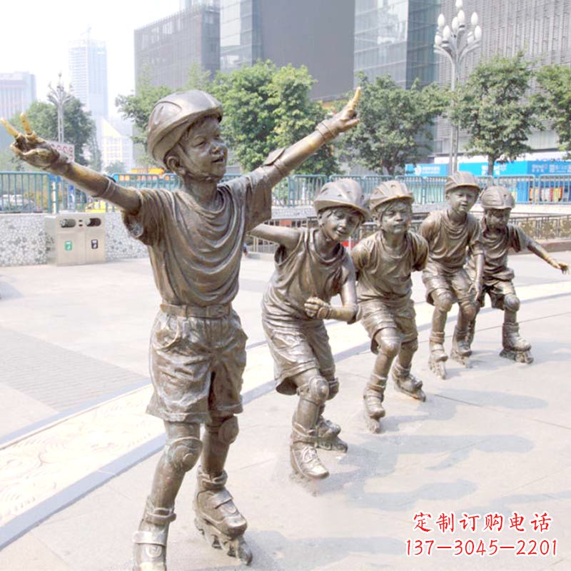 山西精致巧雕的滑旱冰小孩雕塑