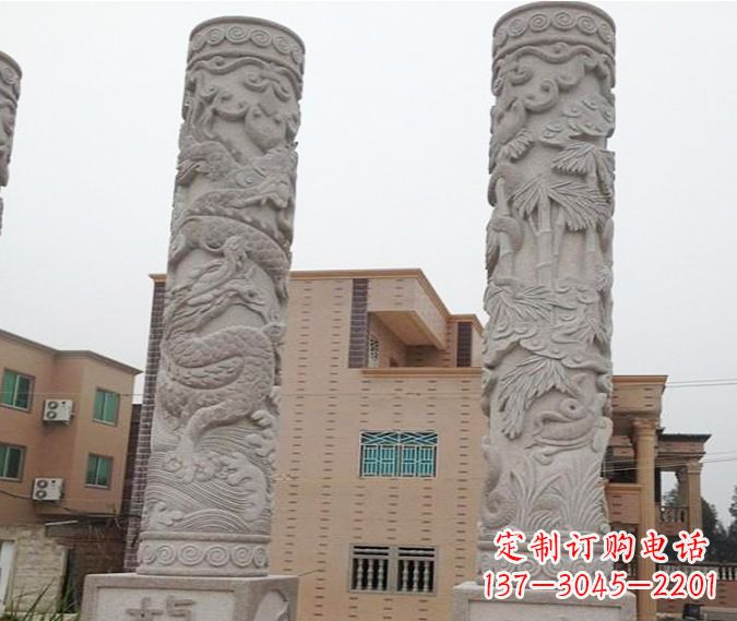 山西广场景观大理石12生肖龙柱石雕 (2)
