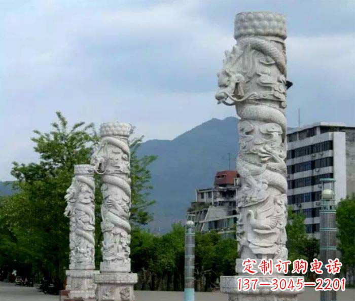 山西精美工艺大理石龙柱雕塑