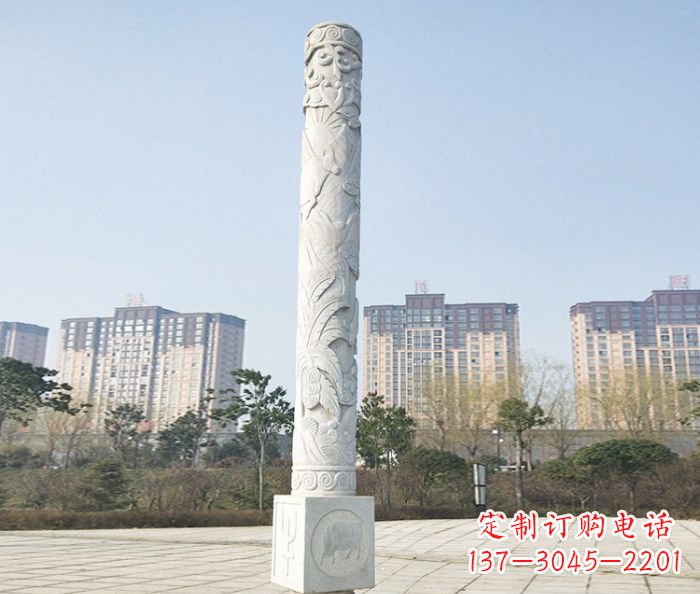 山西真实而细腻的大理石龙柱石雕