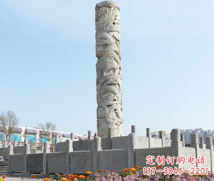 山西广场景观大理石龙柱石雕,展现神秘传统风采