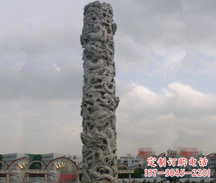 山西精美仿古盘龙柱石雕