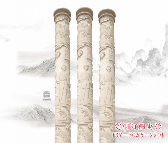 山西广场景观汉白玉龙柱石雕