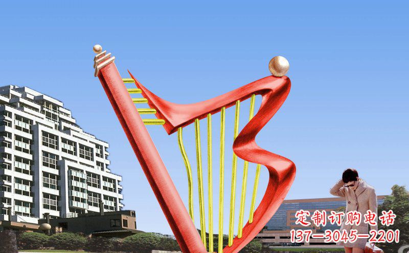 山西中领雕塑精制不锈钢竖琴雕塑