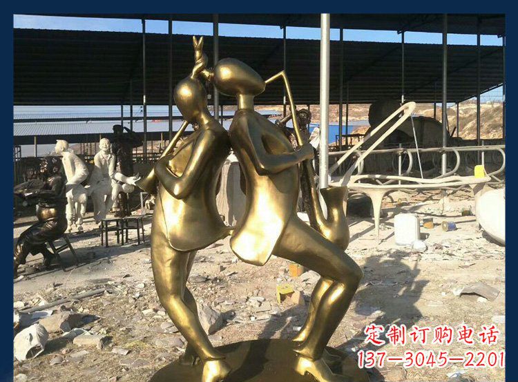山西中领雕塑:优雅萨克斯铜雕贴金吹管人物雕塑