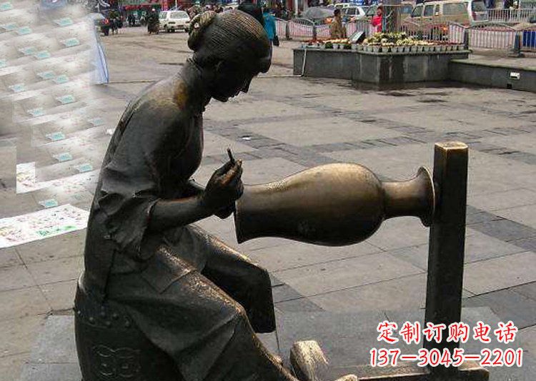 山西领雕塑铜质花盆雕塑