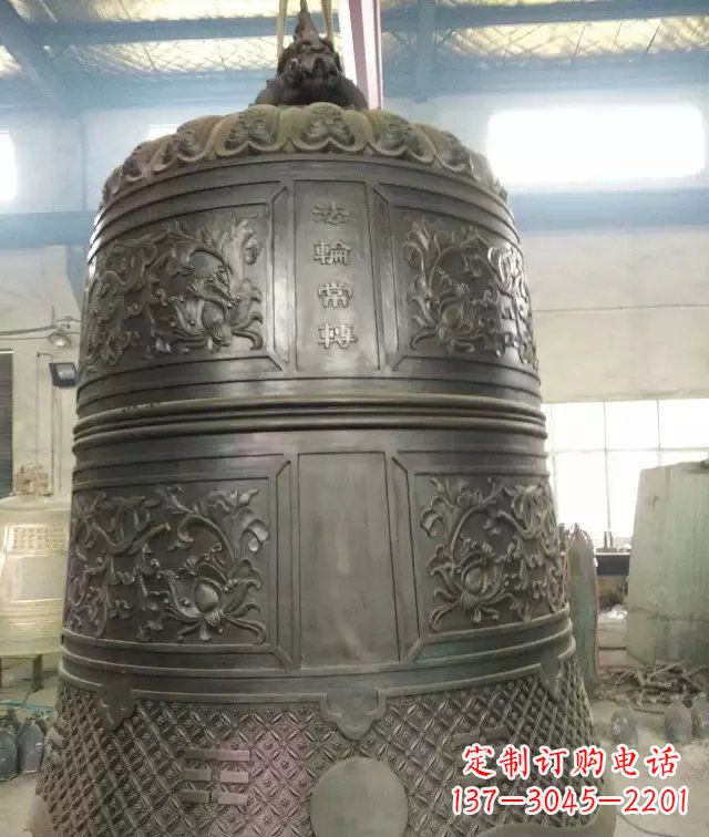 山西国泰民安铜钟寺庙铜雕-传统工艺精美的铜钟雕塑
