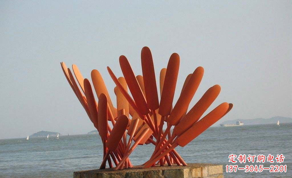 山西卓越海边,不锈钢抽象船桨雕塑