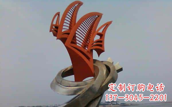 山西海边不锈钢海浪和帆船雕塑