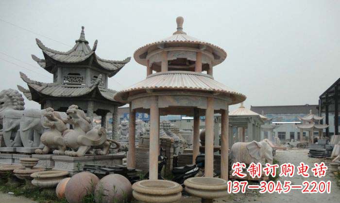 山西海景石雕凉亭——晚霞红圆顶石雕凉亭