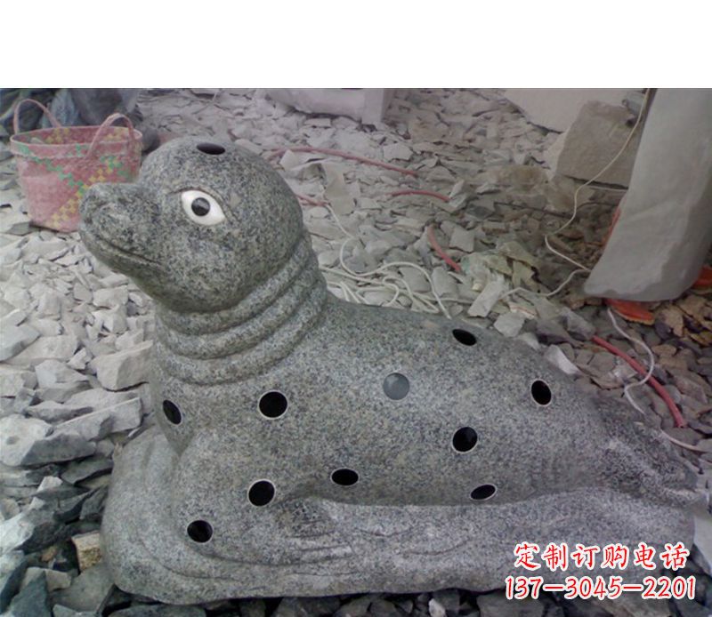 山西海洋动物小海豹石雕