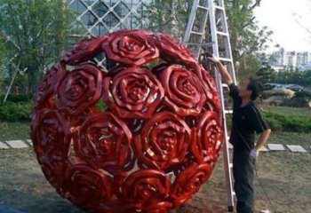 山西广场不锈钢玫瑰花镂空球景观雕塑